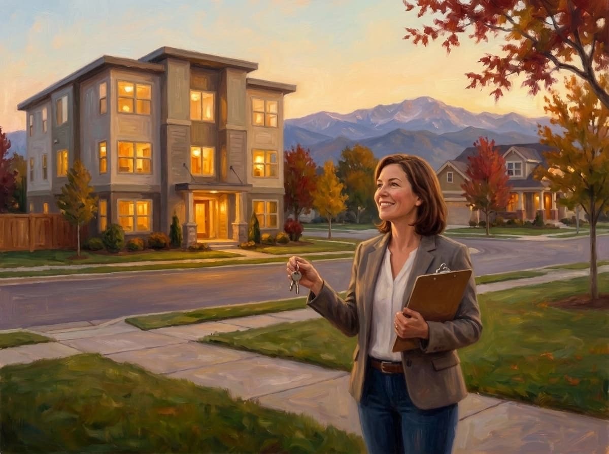 A property manager smiling as she photographs a unit turnover